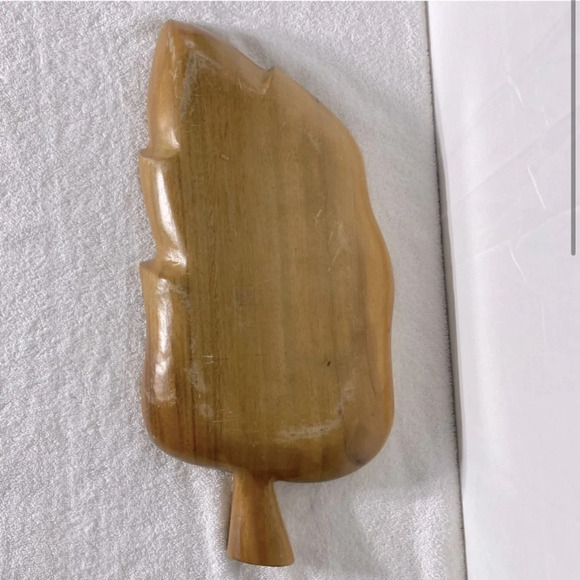 Vintage MCM Hawaiian Tiki Tropical Monkey Pod Wooden Palm Leaf Serving Dish Tray - Picture 2 of 13